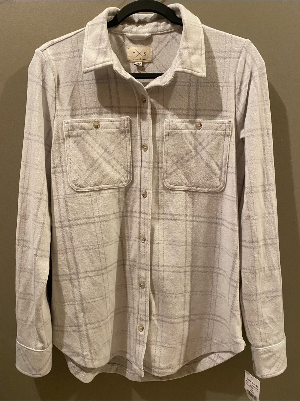 Thread & Supply-Women’s Size Small, Cream and Light Gray Plaid Shacket, NWT